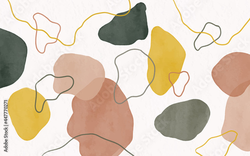 Watercolor art background vector. Wallpaper design with paint brush. Earth tone blue, pink, beige watercolor Illustration for prints, wall art, cover and invitation cards.