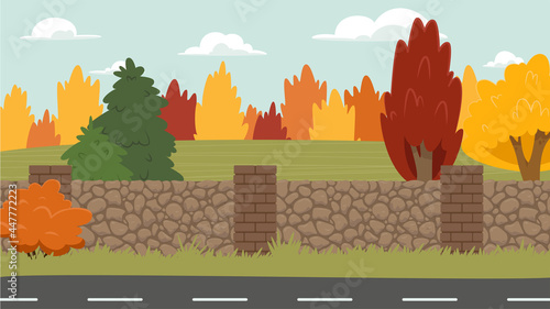 landscape with a stone fence in the foreground