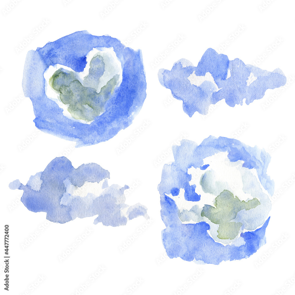 Obraz premium set of watercolor clouds for design, hand-drawn illustration