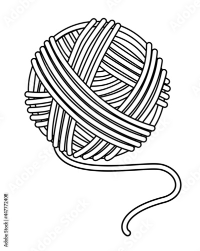 Ball of Yarn for Needlework. A ball of knitting thread - vector linear illustration for a logo or coloring. Outline.
