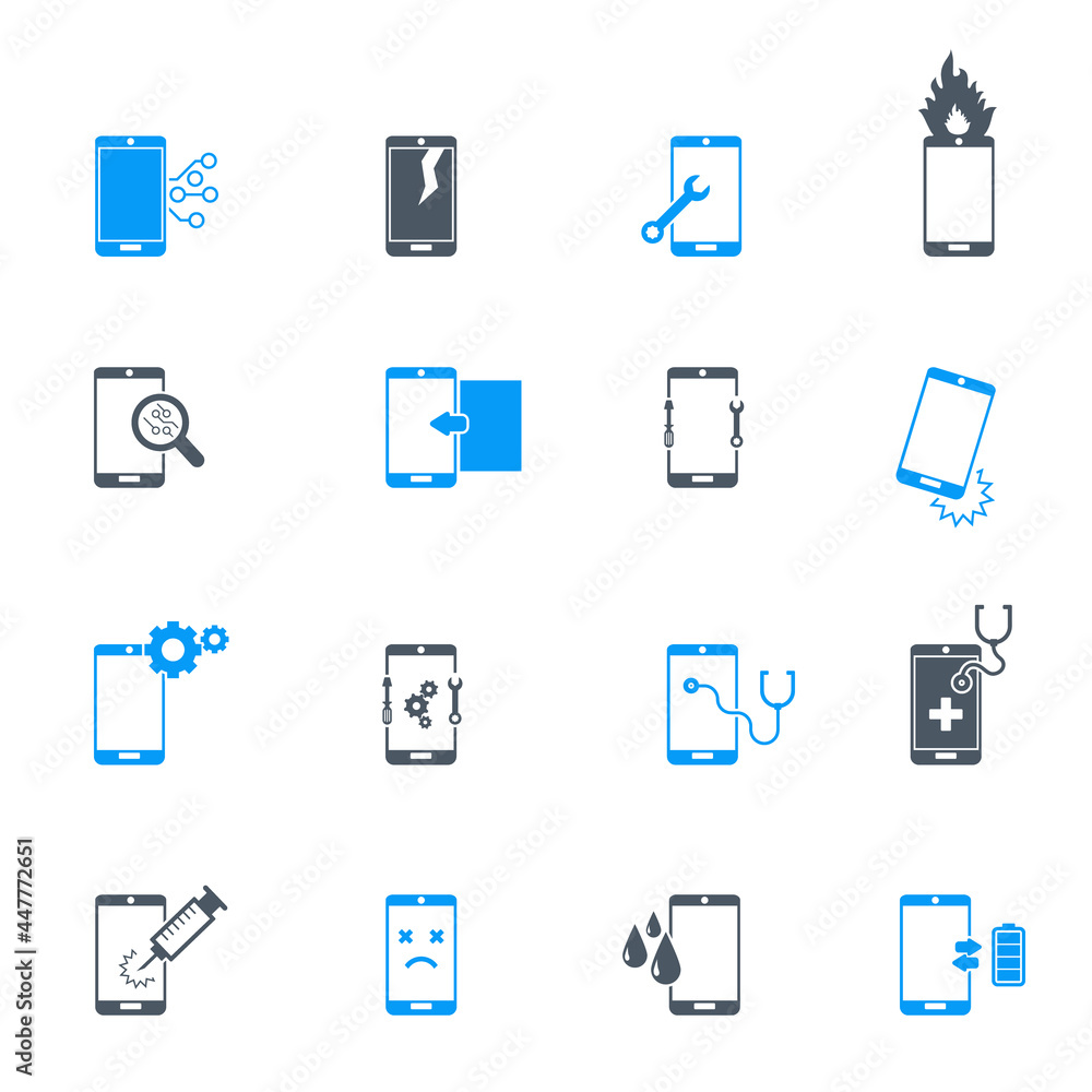 Fototapeta premium Smartphone repair icon set. Vector illustration 