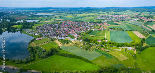 Aerial view of the city Ebing in Germany  on a sunny day in spring.
