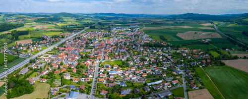 Aerial view of the city Ebensfeld in Germany, on a sunny day in spring.