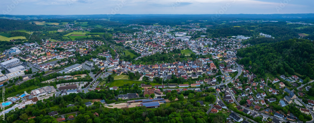 Aerial view of the city Pegnitz in Germany, Bavaria on a sunny spring day