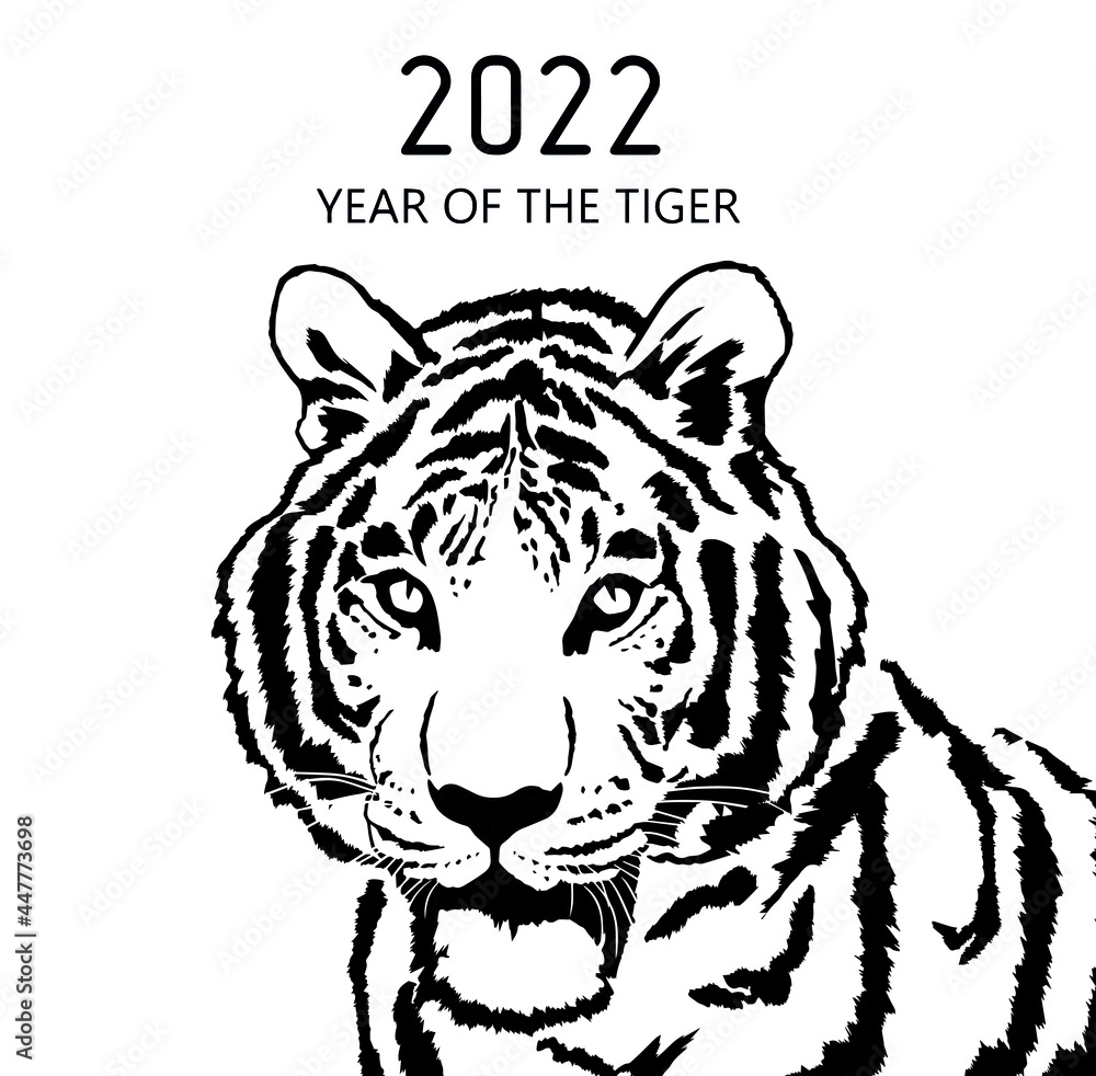Zodiac 2022 beautiful tiger year of the tiger. Depicted cartoon tiger
