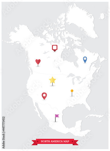 North America Political Map White Color and Icons