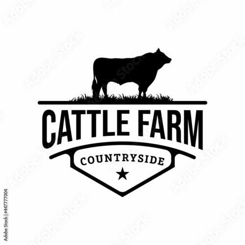 Retro Vintage Cattle Cow Beef Emblem Label Livestock logo design vector