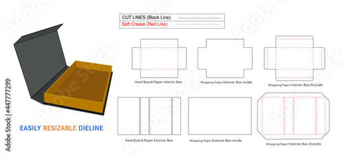 Custom rigid box, Luxury magnetic closer rigid boxes dieline template and 3D box