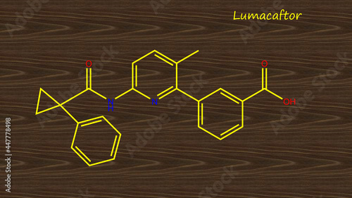 Lumacaftor (VX-809) is a pharmaceutical drug that acts as a chaperone during protein folding and increases the number of CFTR proteins photo
