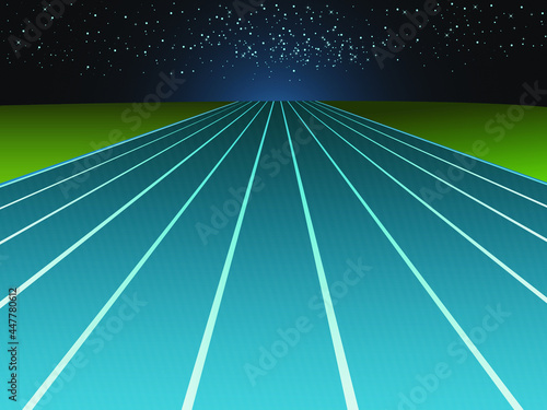 vector illustration depicting running tracks under the starry sky for prints on banners, postcards and for interior design and logos in a sporty style