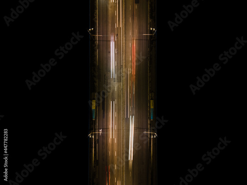 Aerial view from drone on the road with cars at night