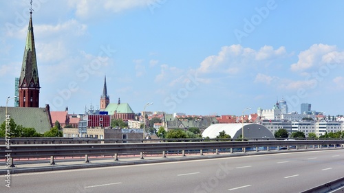  View of the panoramic architecture of the city from the route