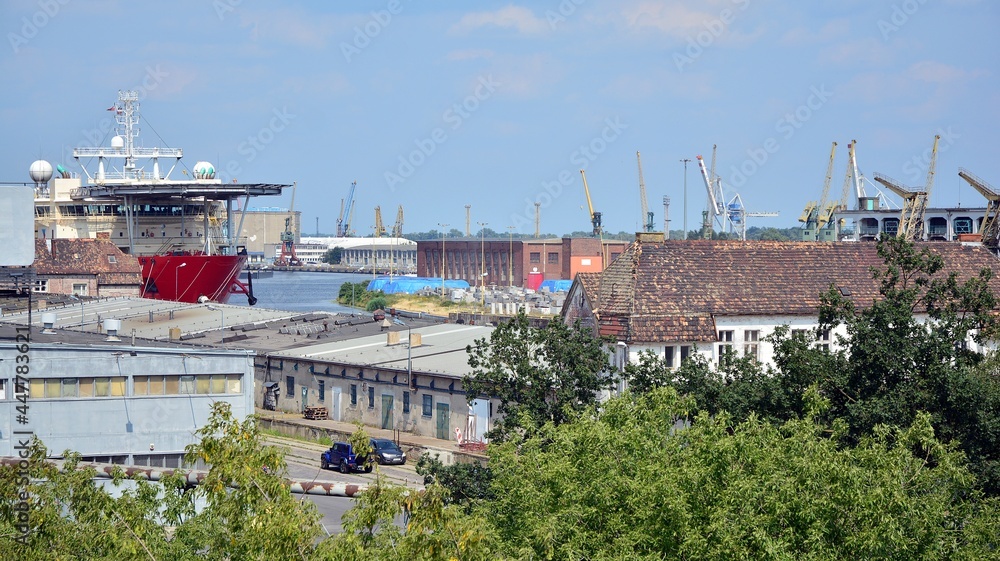  View of river and industrials buildings of harbor.