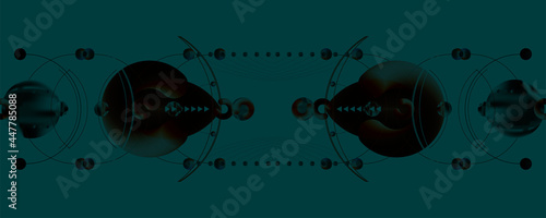 Abstract futuristic Dark background 3d balls vector illustration pearls gentle pastel shades Japanese restrained style. Charm of a jewelry graphic with lines and beads. Stock vector graphics