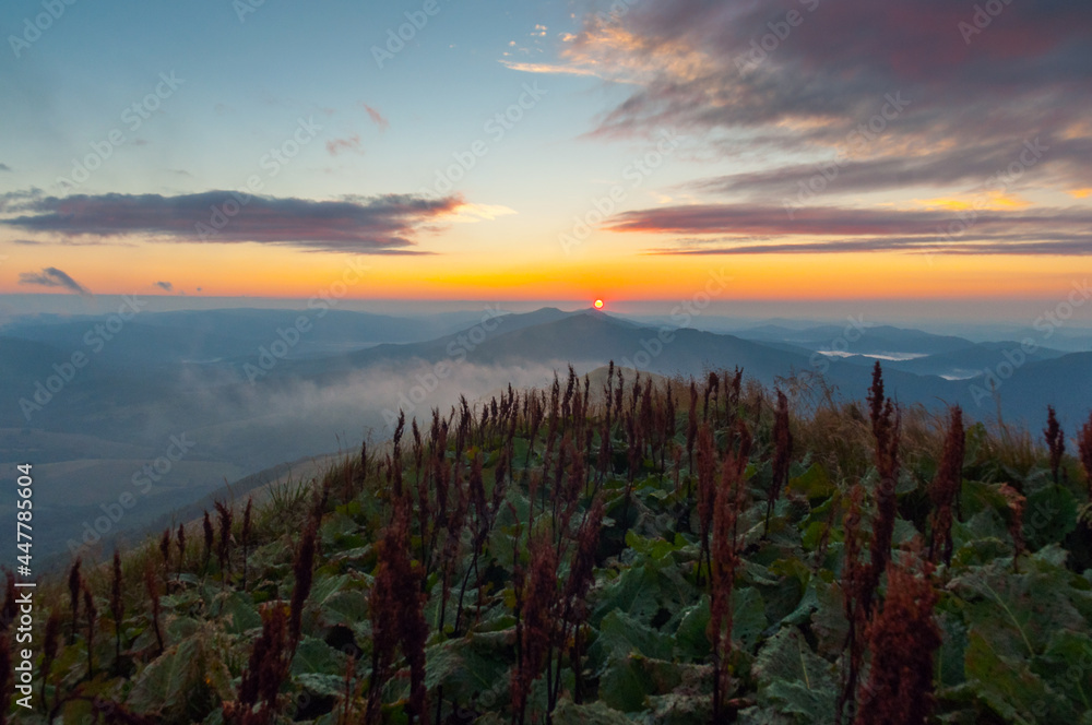 Sunset seen from the summit of Połonina Caryńska, Bieszczady, Bieszczady National Park Sunset seen from the summit of Połonina Caryńska, Bieszczady, Bieszczady National Park