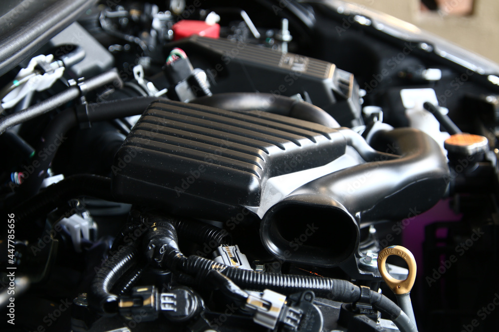Petaling Jaya, Selangor, Malaysia - January 04, 2020 : Perodua Myvi 1.5L AV engine displayed at car showroom in Petaling Jaya Selangor, Myvi brand by Perodua is the hot selling car in Malaysia. Petaling Jaya, Selangor, Malaysia - January 04, 2020 : Perodua Myvi 1.5L AV engine displayed at car showroom in Petaling Jaya Selangor, Myvi brand by Perodua is the hot selling car in Malaysia.