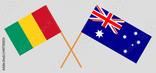 Crossed flags of Guinea and Australia. Official colors. Correct proportion