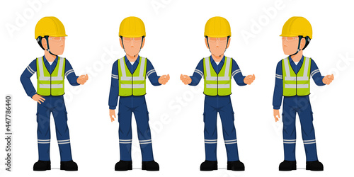 set of worker is explaining on white background