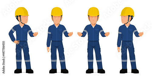 set of worker is explaining on white background