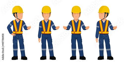 set of worker is explaining on white background