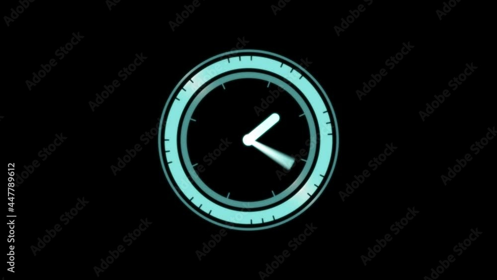 Animation of clock with moving hands on black background Animation of clock with moving hands on black background