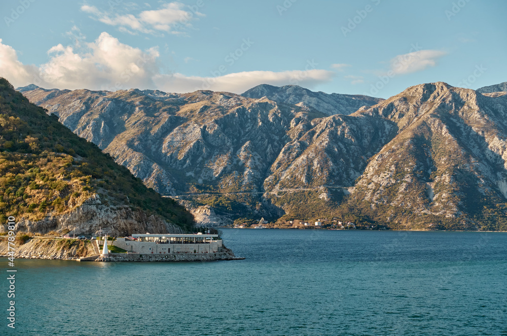 A beautiful view of the Bay of Kotor (Boka Kotorska) from the city of Perast (Montenegro)