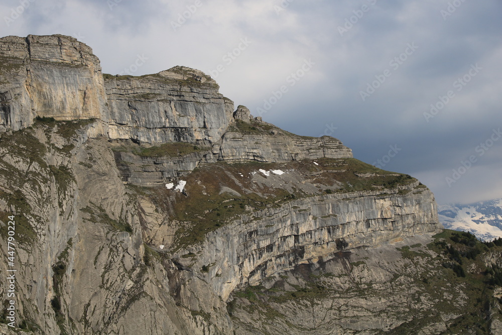 Rock layers of Mount Ussri Saegissa. Mountain near Grindelwald.