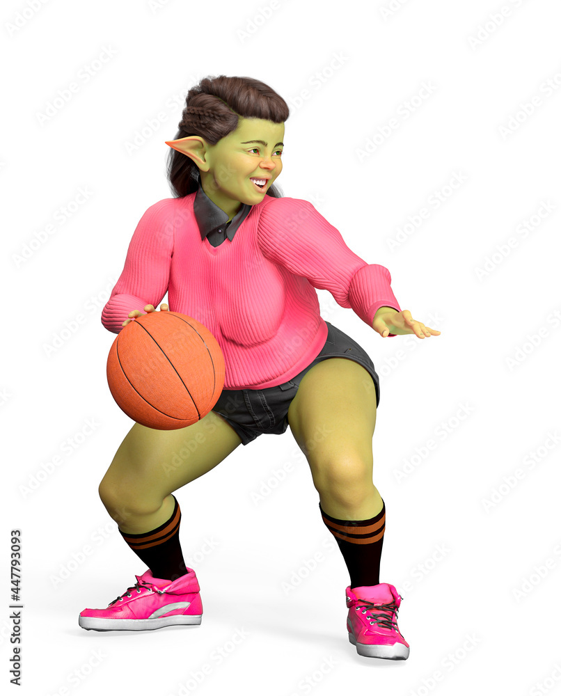 ogre girl is playing basketball side view ogre girl is playing basketball side view