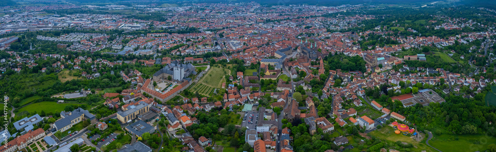 Aerial view of the city Bamberg in Germany Bavaria, on a cloudy day in spring.