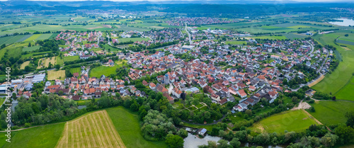 Aerial view of the city Rattelsdorf in Germany Bavaria, on a sunny day in spring.