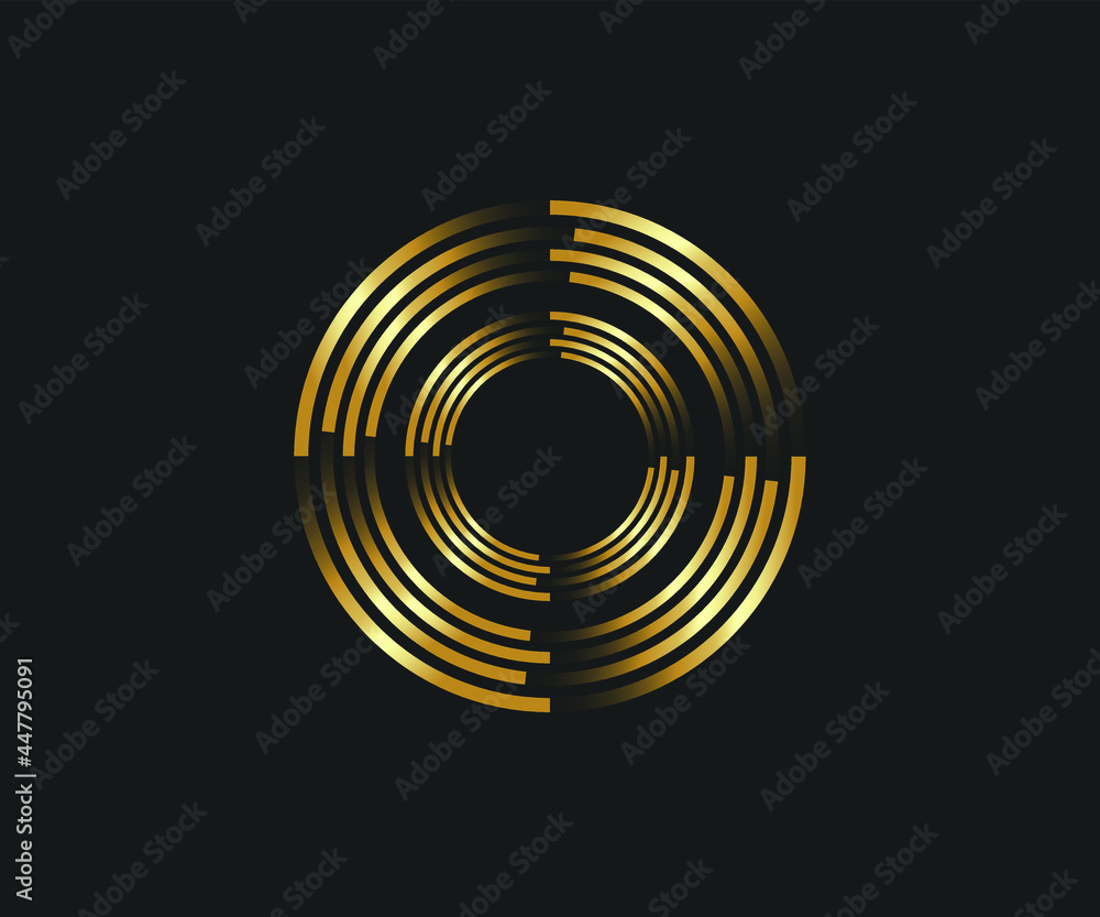 Abstract golden lines in circle form, Design element, Geometric shape with luxury style, Striped border frame for image, Technology round Logo, Spiral Vector Illustration Abstract golden lines in circle form, Design element, Geometric shape with luxury style, Striped border frame for image, Technology round Logo, Spiral Vector Illustration