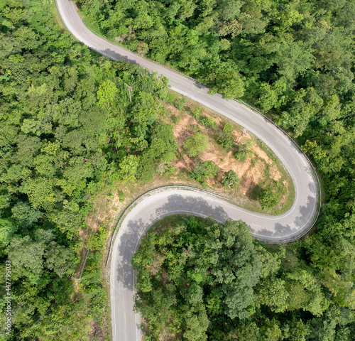 aerial photograph The mountain road that curves alternately Sakon Nakhon Province, Thailand