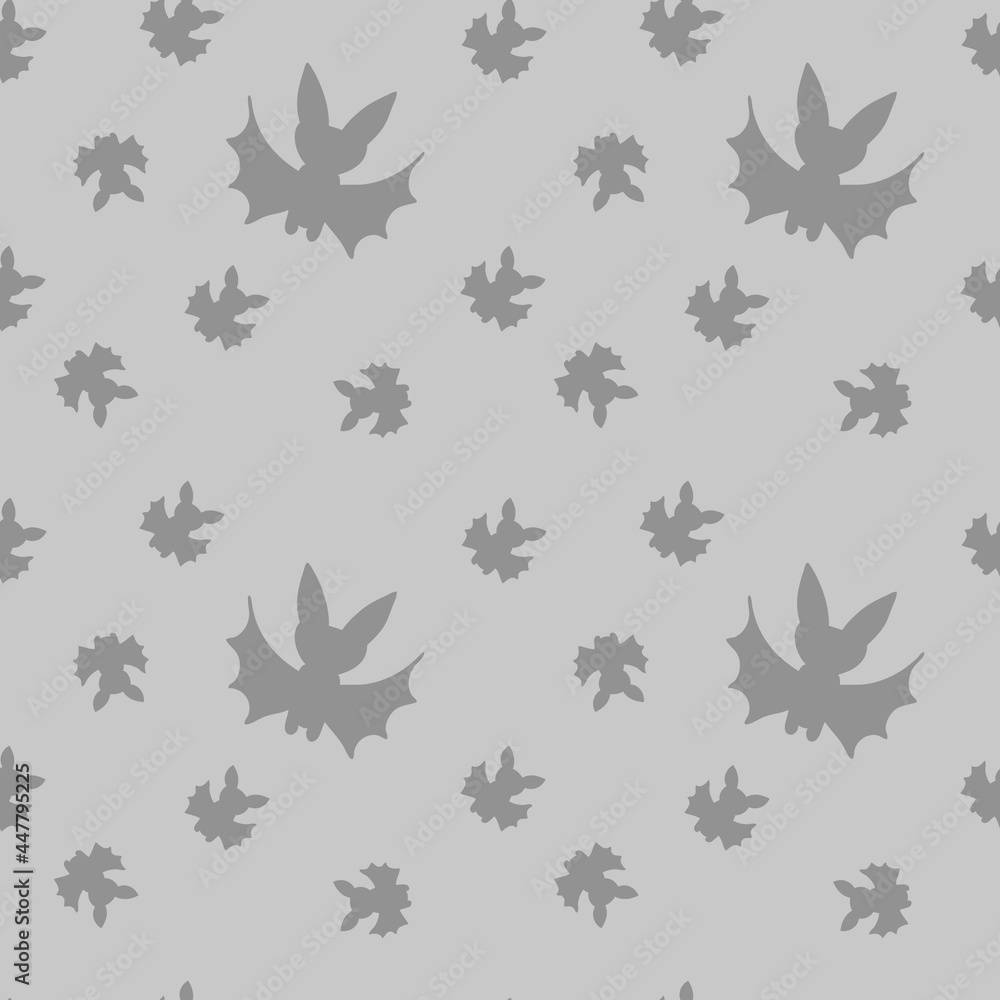 Halloween seamless pattern of large and small bat silhouettes. Perfect for scrapbooking, textile and prints. Hand drawn illustration for decor and design.