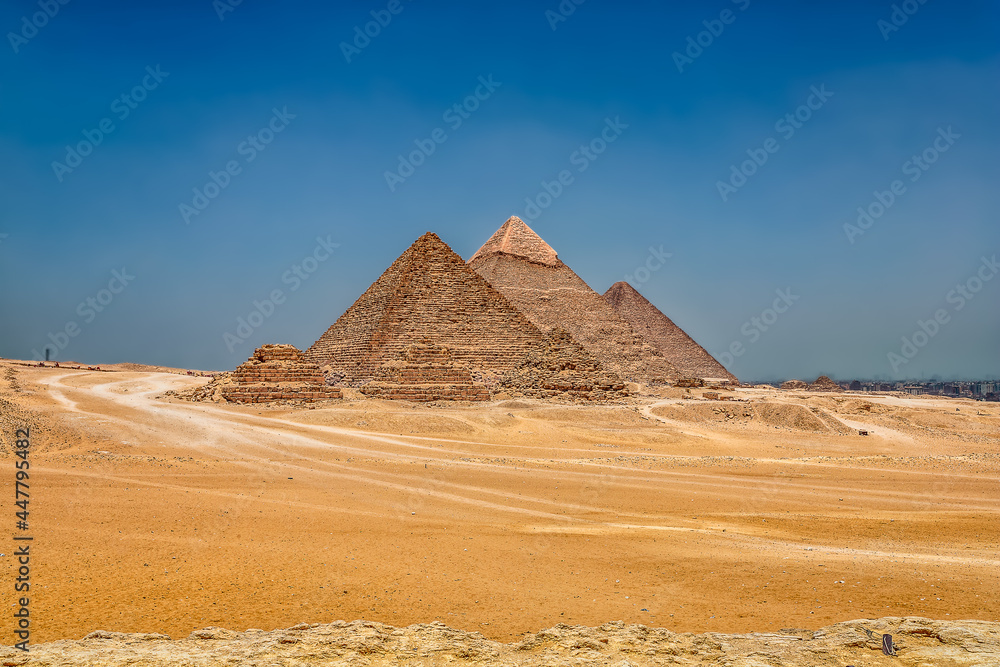 The Pyramids of Giza from the Desert