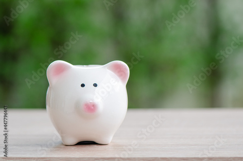 piggy bank for investment ,save money or retire in future with blue background and copy space