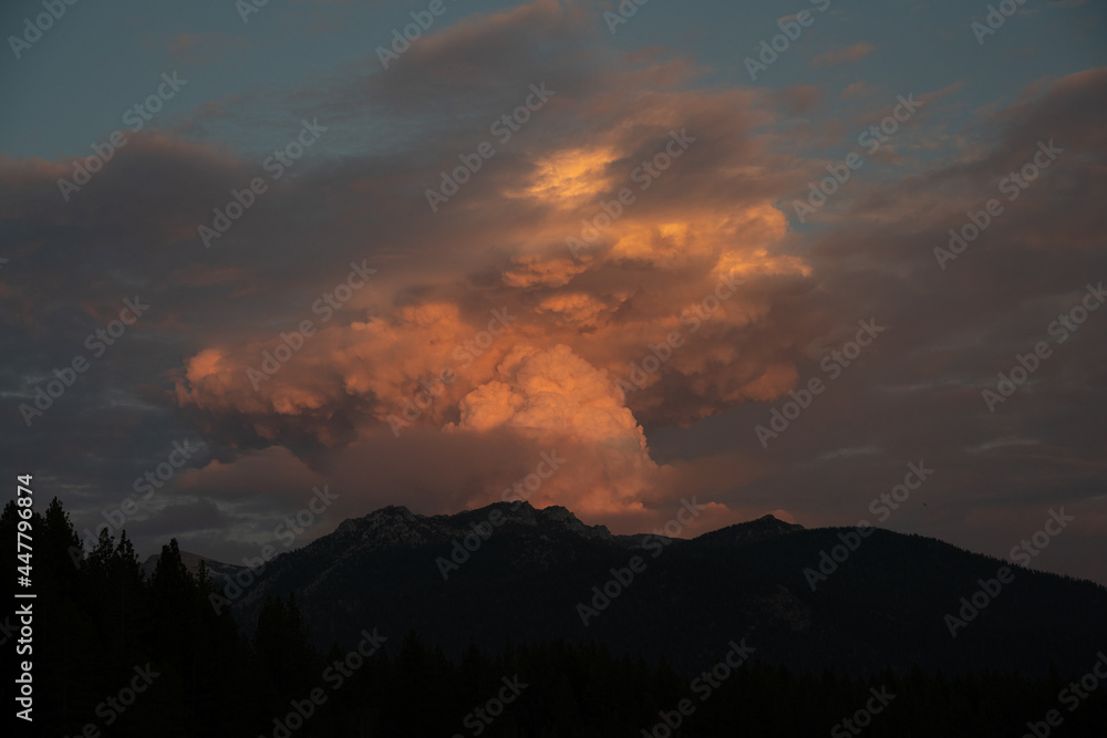 Blow Up on the Tamarack Fire Over the Eastern Sierras from the Lake Tahoe Basin in California