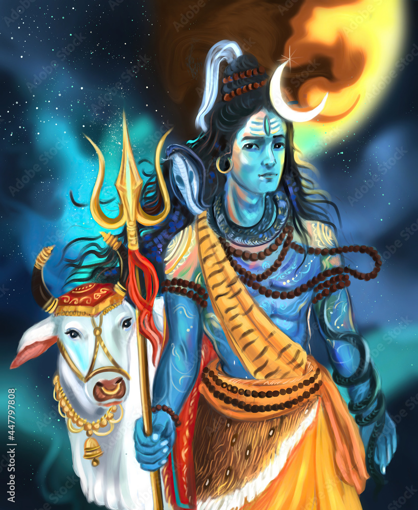 Shiv Lord Shiva 3D Wallpaper painting Stock Illustration | Adobe Stock