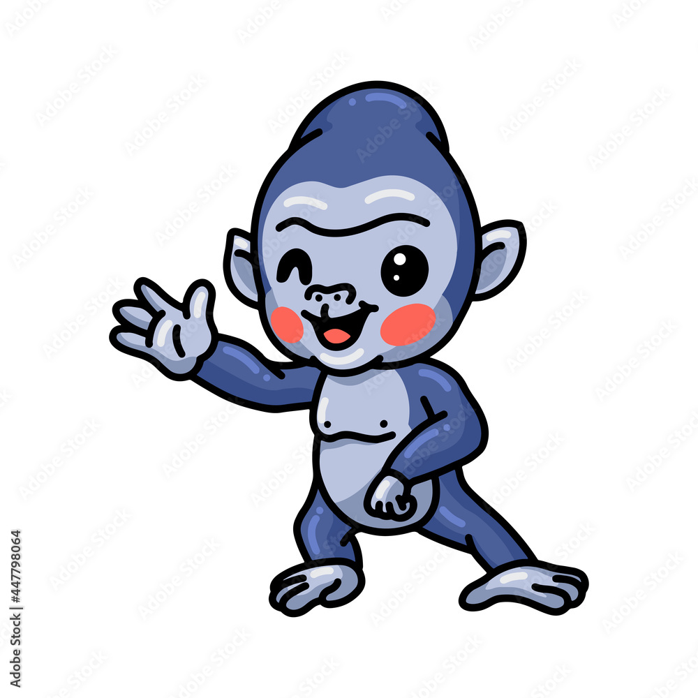 Cute baby gorilla cartoon waving hand Cute baby gorilla cartoon waving hand