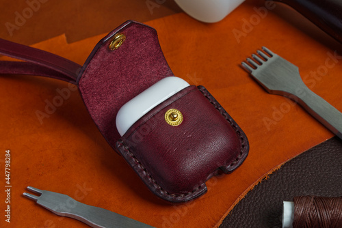 Wireless Earbuds Genuine Leather Case, High Quality Handmade from Genuine Italian Vegetable Tanned Leather.
