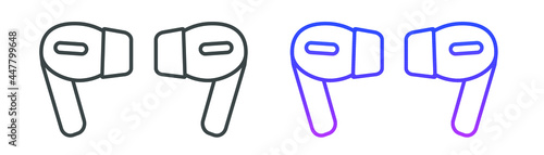 Black and blue line Air headphones set icon isolated on white background. Holder wireless in case earphones garniture electronic