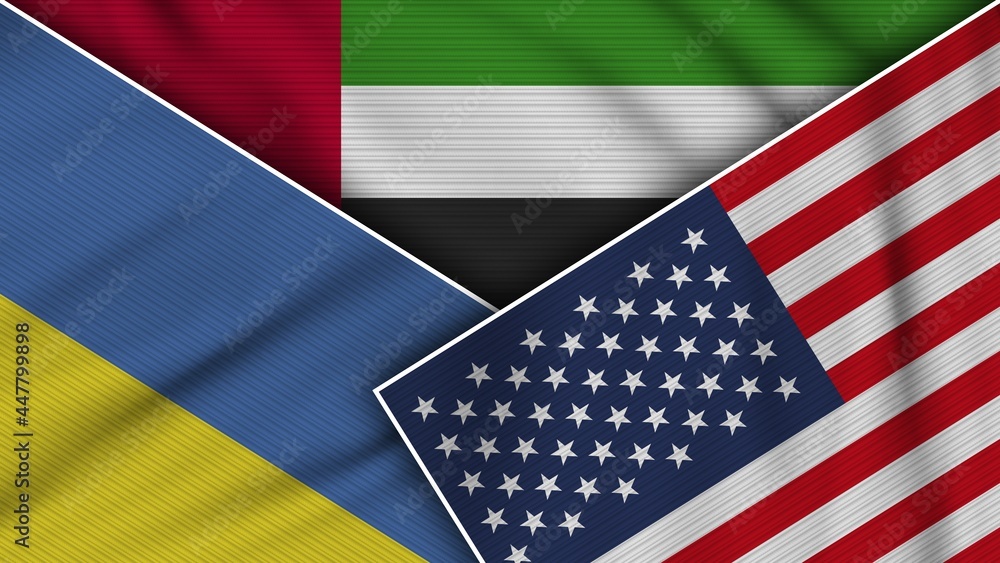 United Arap Emirates United States of America Ukraine Flags Together Fabric Texture Effect Illustration United Arap Emirates United States of America Ukraine Flags Together Fabric Texture Effect Illustration