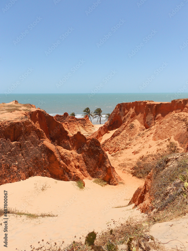 Cliffs landscape at Morro Branco beach, Ceará, Brazil, on a sunny day