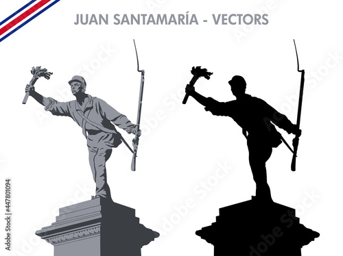 Juan Santamaria Statue/Monument Vectors for Costa Rica Independence day,  patriotic, traditional, cultural and folkloric events. Battle of Rivas. Filibuster War. Costa Rica National Heroe. Torch - EPS photo