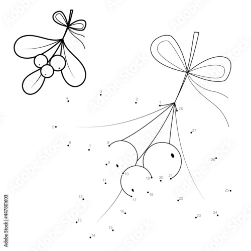 Dot to dot Christmas puzzle for children. Connect dots game. Viscum and berries vector