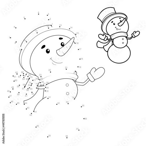 Dot to dot Christmas puzzle for children. Connect dots game. Snowman