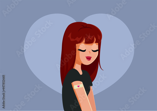 Vaccinated Woman with Plaster on the Arm Vector Illustration