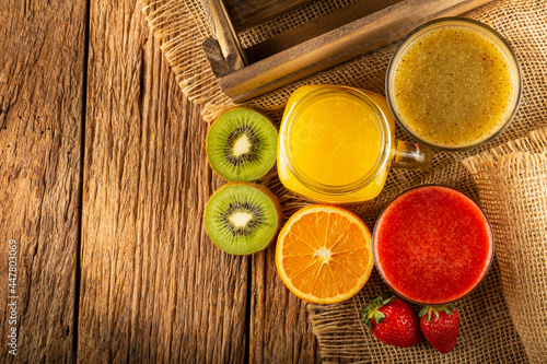 Variety of fruit juices. Fruit smoothies.