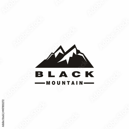 Simple Modern Mountain Landscape Logo Design Vector, Rocky Ice Top Mount Peak Silhouette