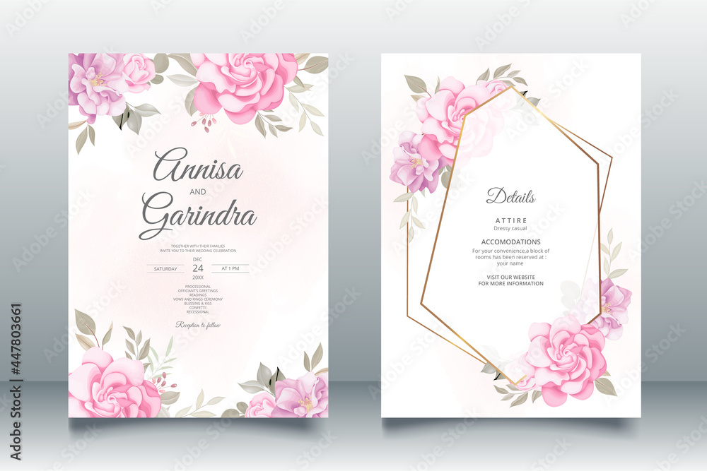 Romantic Wedding invitation card template set with beautiful floral leaves Premium Vector Romantic Wedding invitation card template set with beautiful floral leaves Premium Vector