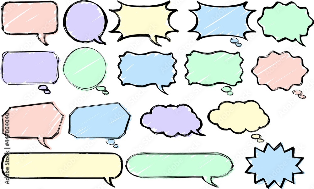 Obraz premium 落書き風のカラフルな吹き出しセット パステルカラー